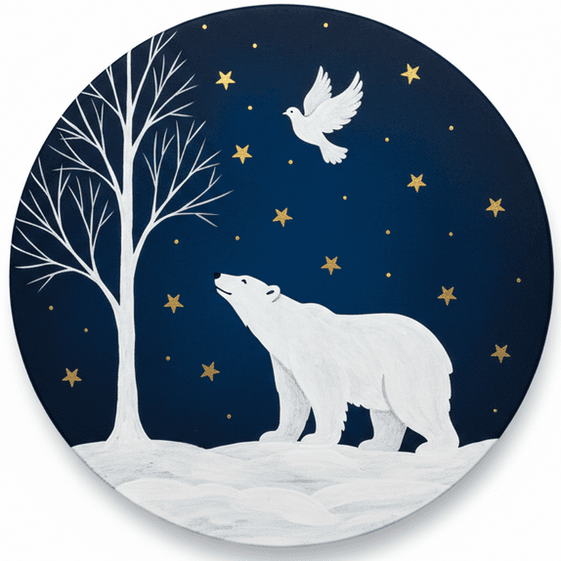 White Bear Starry Night shamanic drum — interactive 3D view