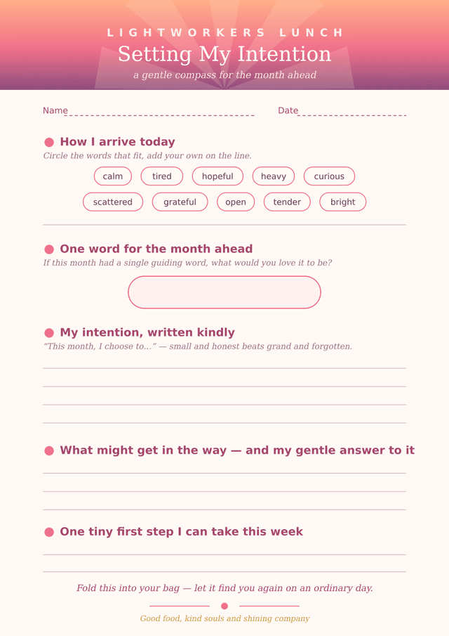 Preview of the Setting My Intention worksheet