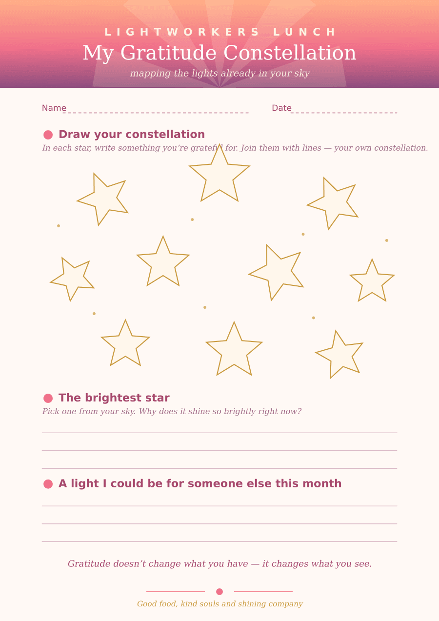Full preview of the My Gratitude Constellation worksheet, ready to print on A4