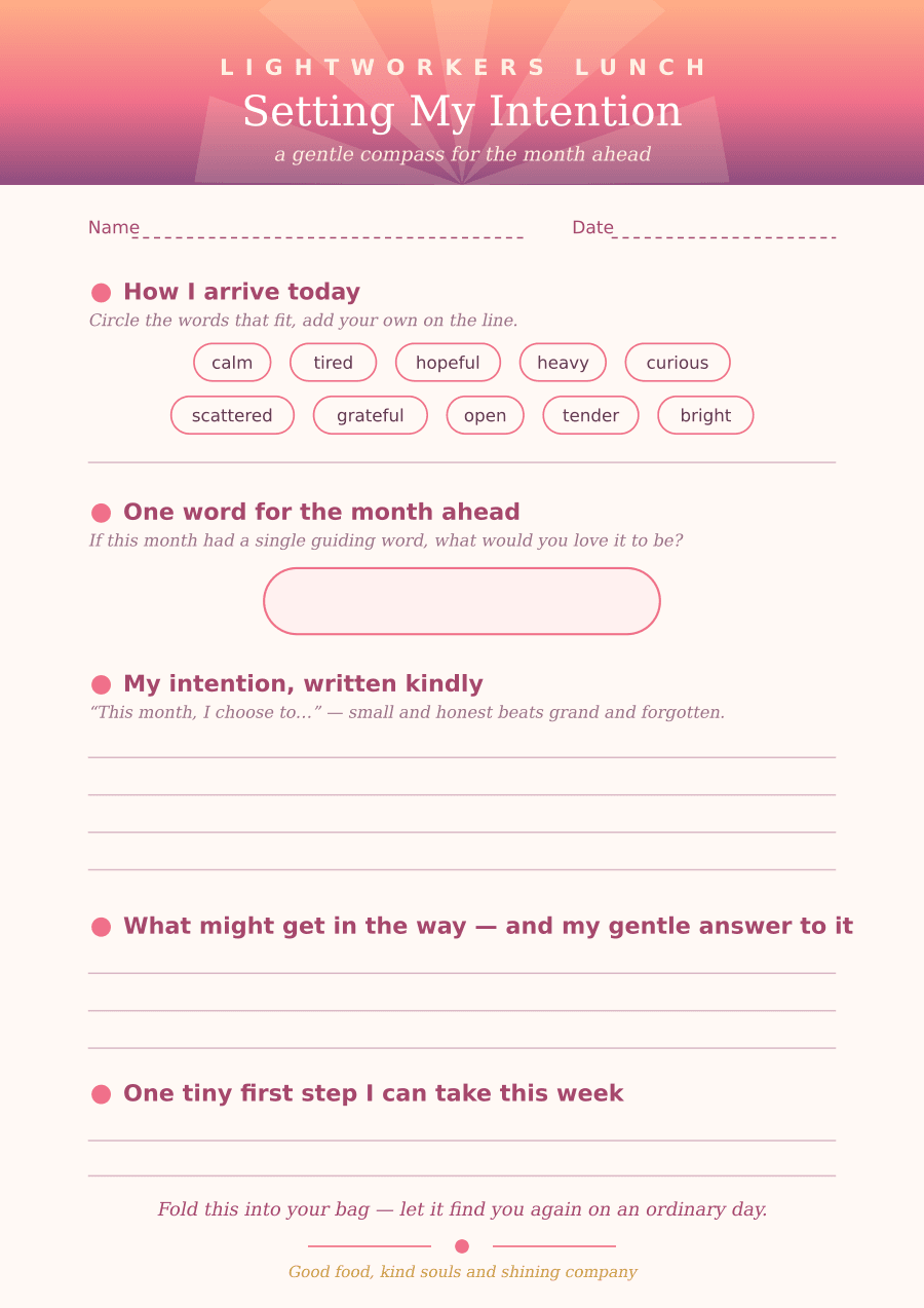 Full preview of the Setting My Intention worksheet, ready to print on A4